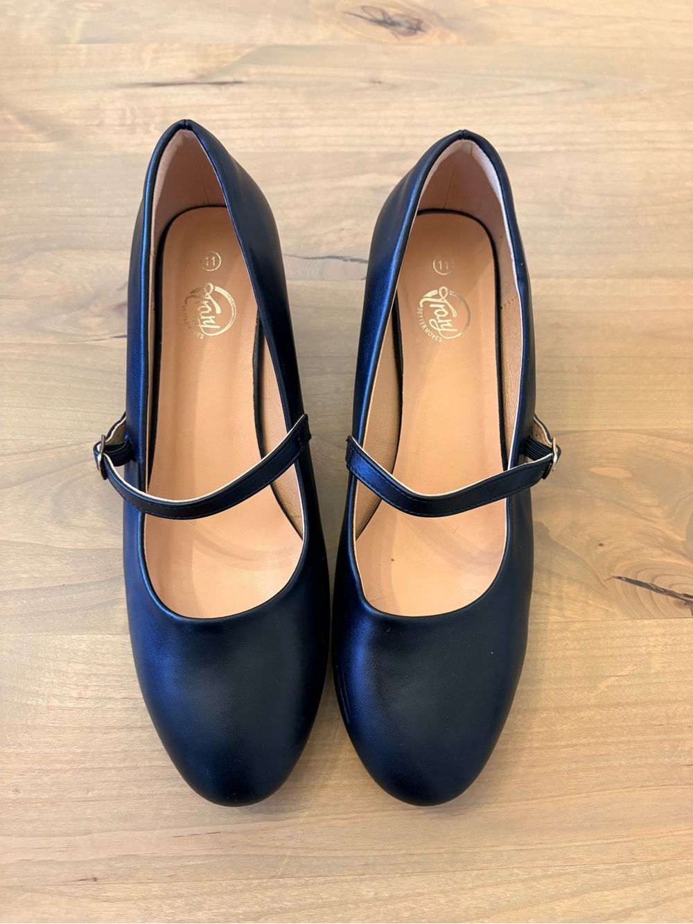 Trary Black Mary Jane Heels with Buckle Strap